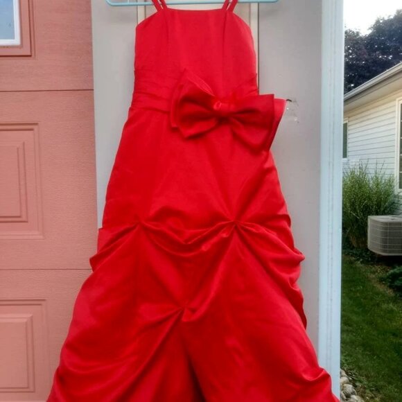 Girls Red Formal Dress 25.5" Chest 28" Waist Sleeveless Bow Poofy Pageant Gown - Picture 2 of 5